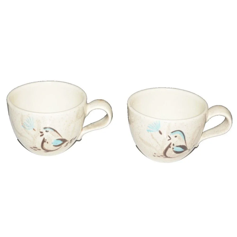 Pair of Red Wing Pottery‎ Bob White Quail Coffee Tea Cups Mugs Vintage